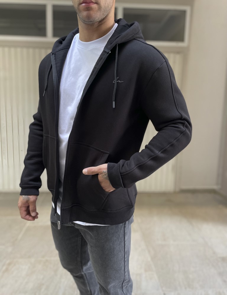 Ανδρική μαύρη ζακέτα φούτερ 4277 φωτογραφία